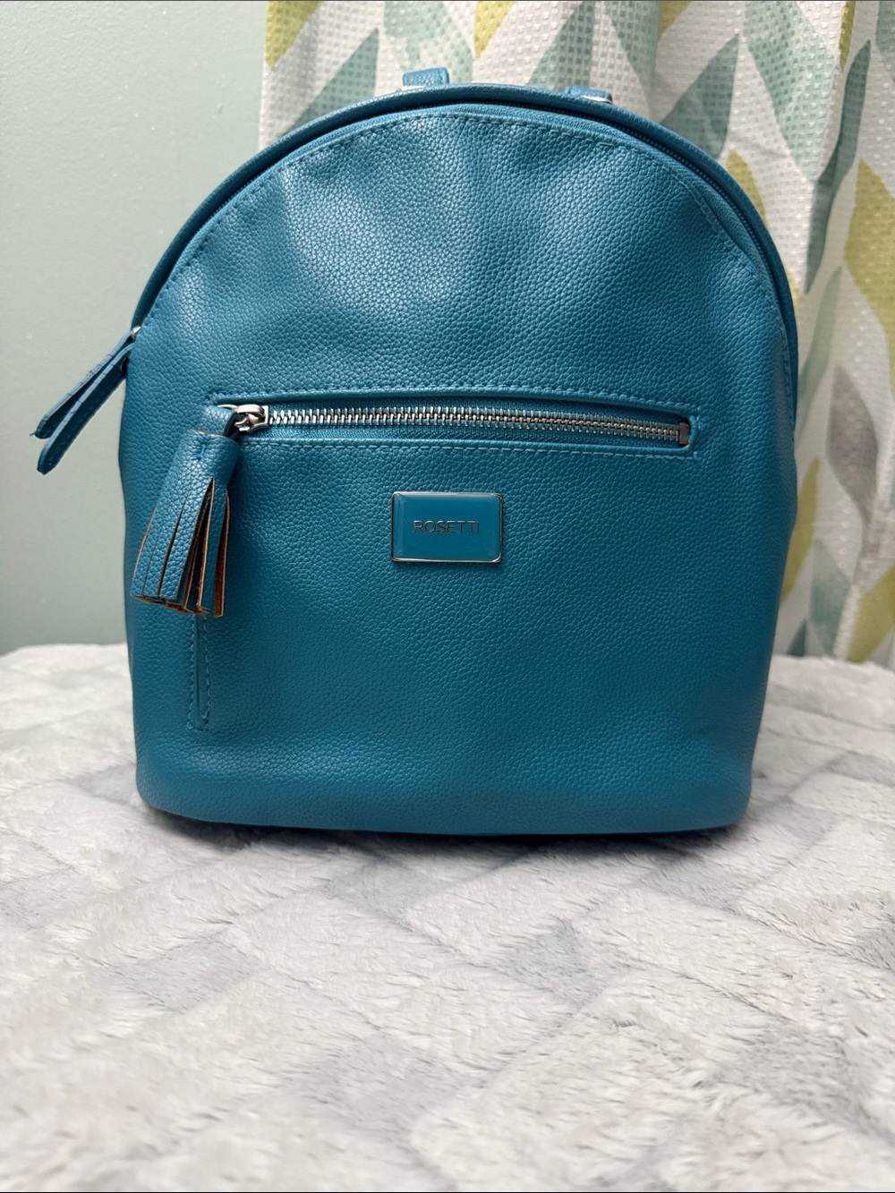 Rosetti Teal Faux Leather Backpack with Tassel Zip